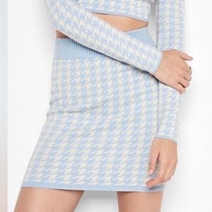 Express Houndstooth Sweater Skirt Blue and White Houndstooth Skirt